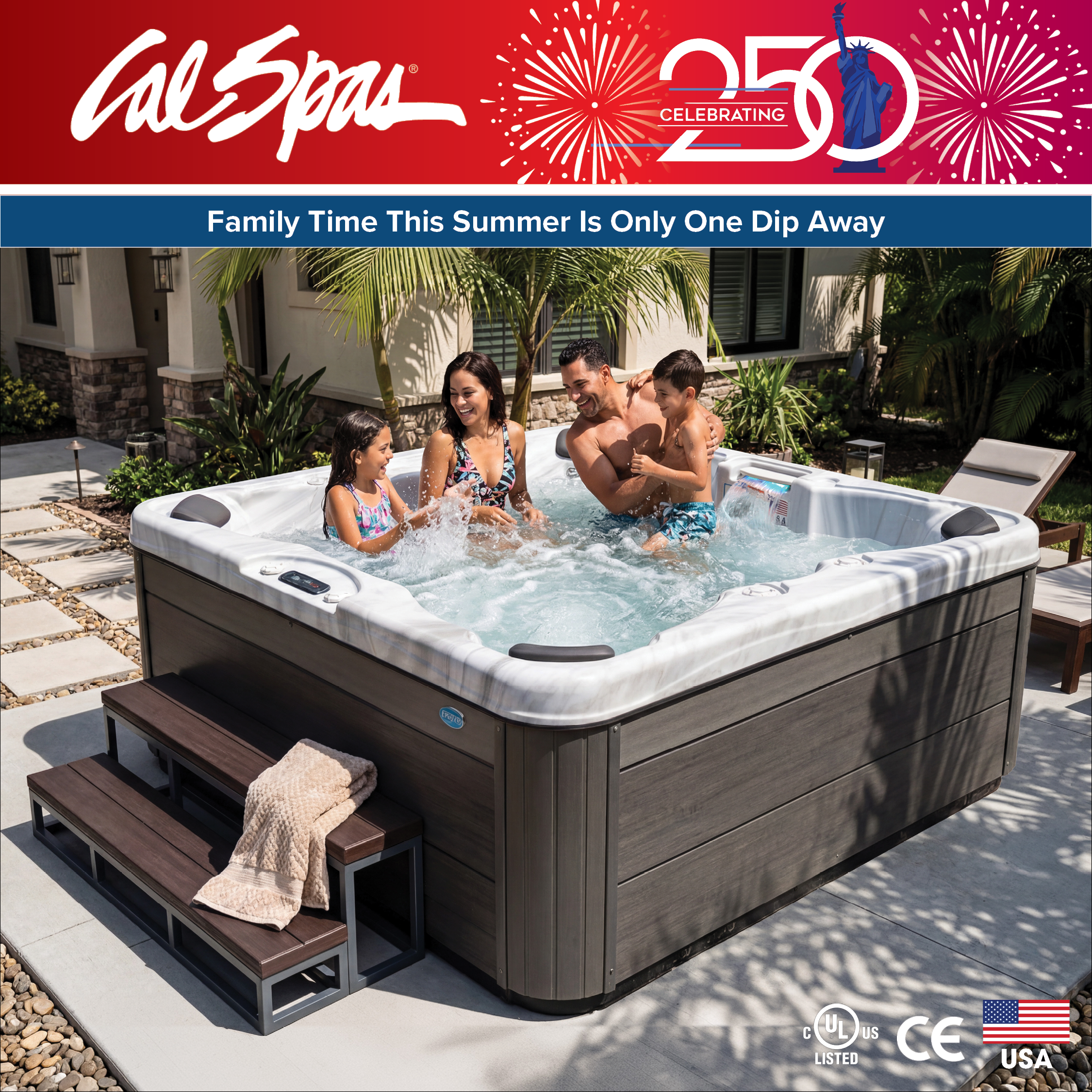 Calspas hot tub being used in a family setting - Deerfield Beach
